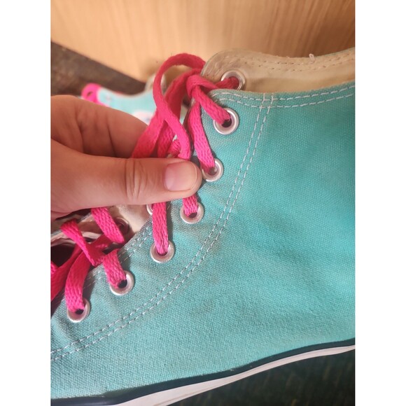 Converse All Star Chuck Taylors Seafoam Green Hi Tops w/ Pink Laces M 11 W 13 - Picture 9 of 12